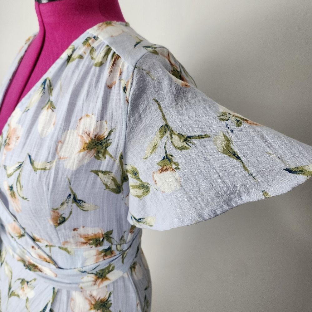 Promesa Floral Wrap Dress Light Blue Cotton Spandex Size M - Picture 6 of 16